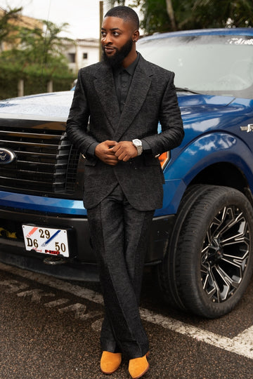 Black Jacquard Two Pieces Notch Lapel Bespoke Men Suits