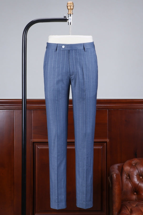 Stylish Blue Striped 3 Pieces Men Suit for Business