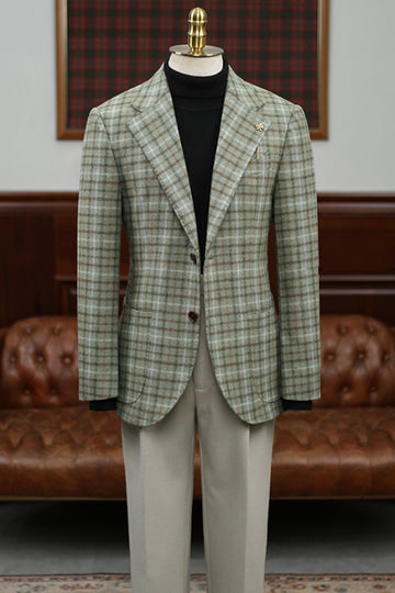 Fashion British Style One Button Green Plaid Men's Casual Blazer (No Pants)