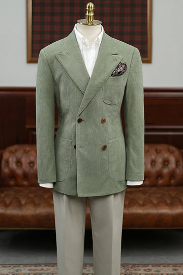 New Arrival Avocado Green Corduroy Double Breasted Men's Blazer (No Pants)