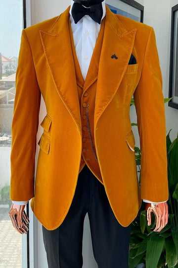 Made-to-order 3 Piece Orange Velvet Men's Black-Tie Event Suit