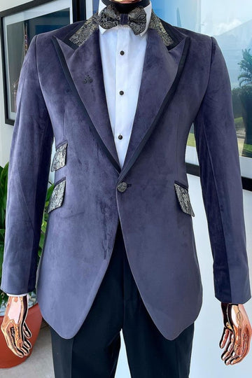 Latest Dusty Lavender Velvet Satin Edge Banding Prom Wedding Reception Suit