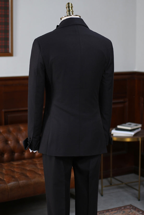 Trendy Black Bespoke Slim Fit Men Suit with Silk Lapel