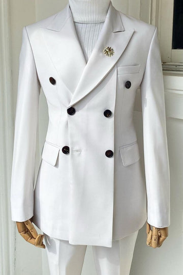 Elaborate Double Breasted Tiered White Men's Suit for Formal
