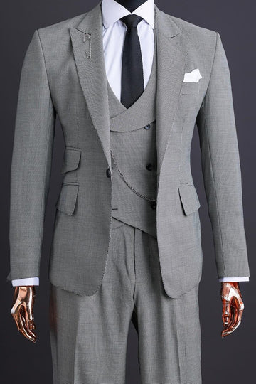 Gentlemen 3 Piece Gray Houndstooth Men's Formal Business Suit