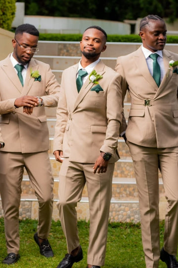 Khaki Chic Two Pieces Groomsmen Suits with Gold Buckle