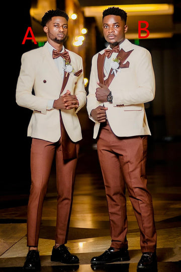 Style A White and Brown Two Pieces Slim Fit Groomsmen Suits