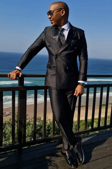 Cool Black Dot Double Breasted Bespoke Men Suits