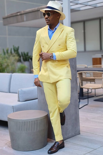 Yellow Peak Lapel Double Breasted Best Fitted Prom Men Suits