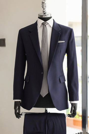 Classic Navy Blue Pinstripe Two Piece Men's Formal Business Suit