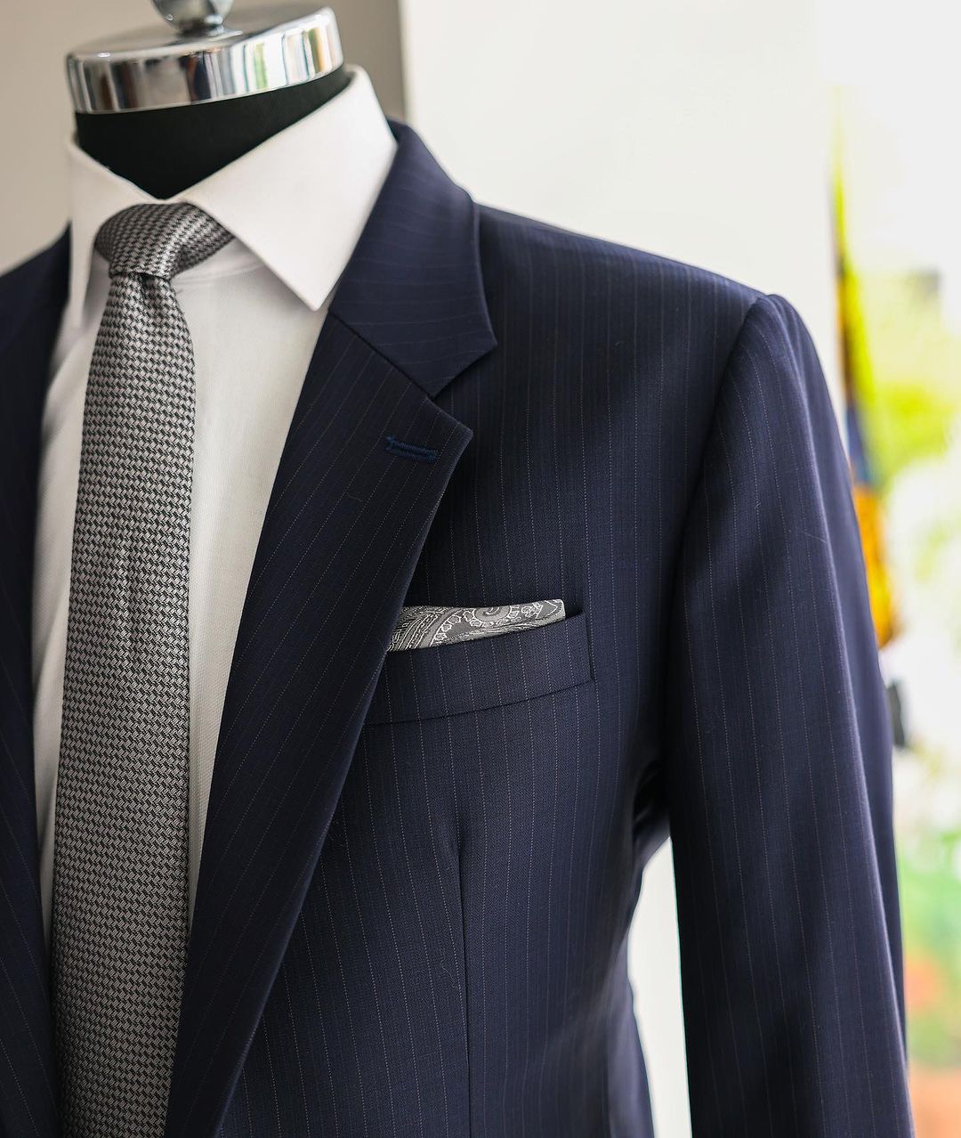 Classic Navy Blue Pinstripe Two Piece Men's Formal Business Suit
