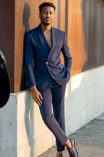 Chic Navy Blue Shawl Lapel Prom Suit with One Button