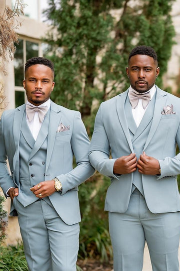 Modern Blue 3-Pieces Notched Lapel Groomsmen Suits