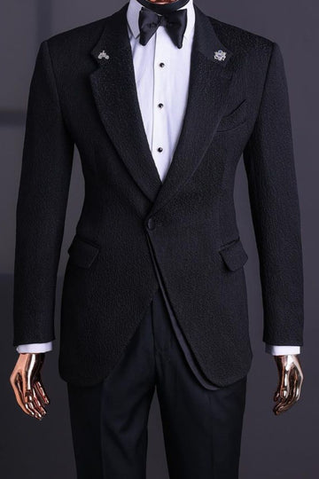 Slim Fit One Button Black Jacquard wedding Tuxedo Groom Suit