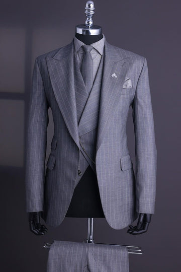 Understated Pinstripe 3 Piece Gray Men's Business Suit with Waistcoat