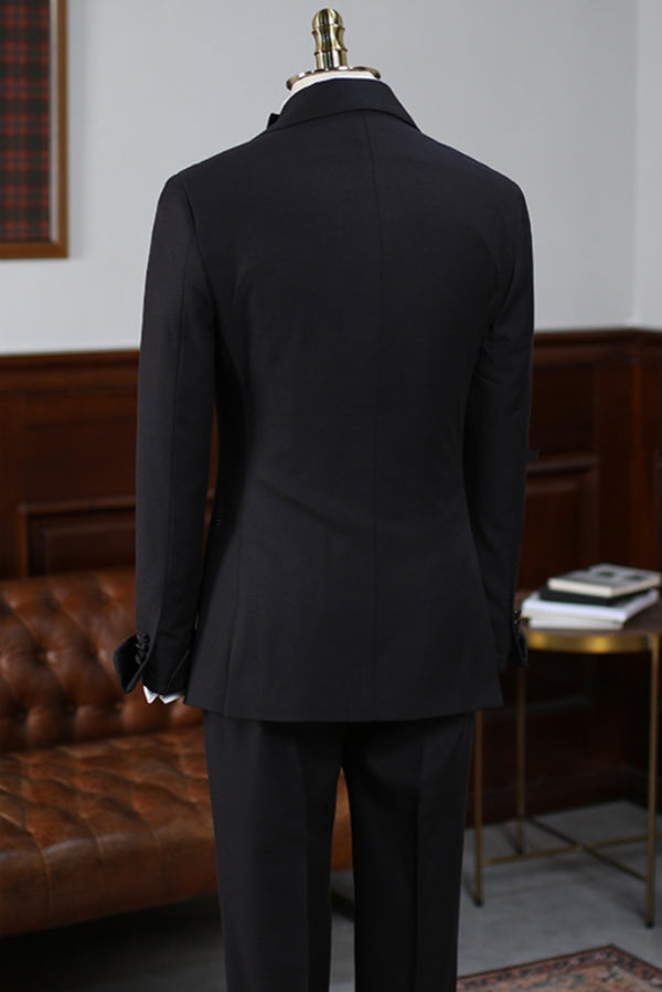 Black Corduroy Peaked Lapel Men Suit