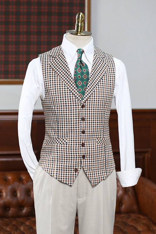 Fashion Blue Plaid Three Pieces Notched Lapel Men Suits