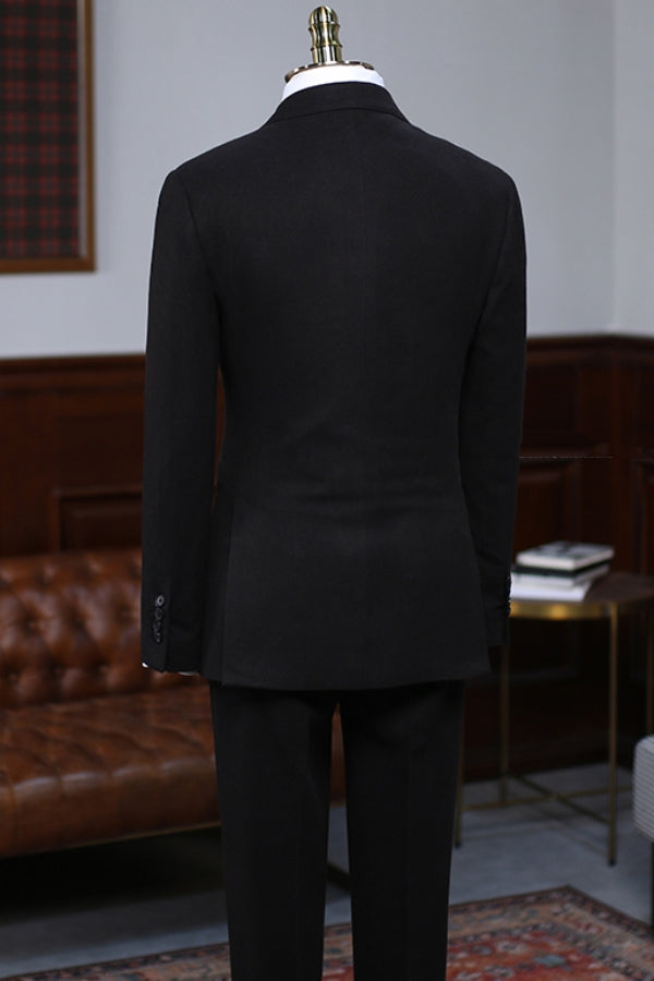 Classic Black Double Breasted Close Fitting Men Suit
