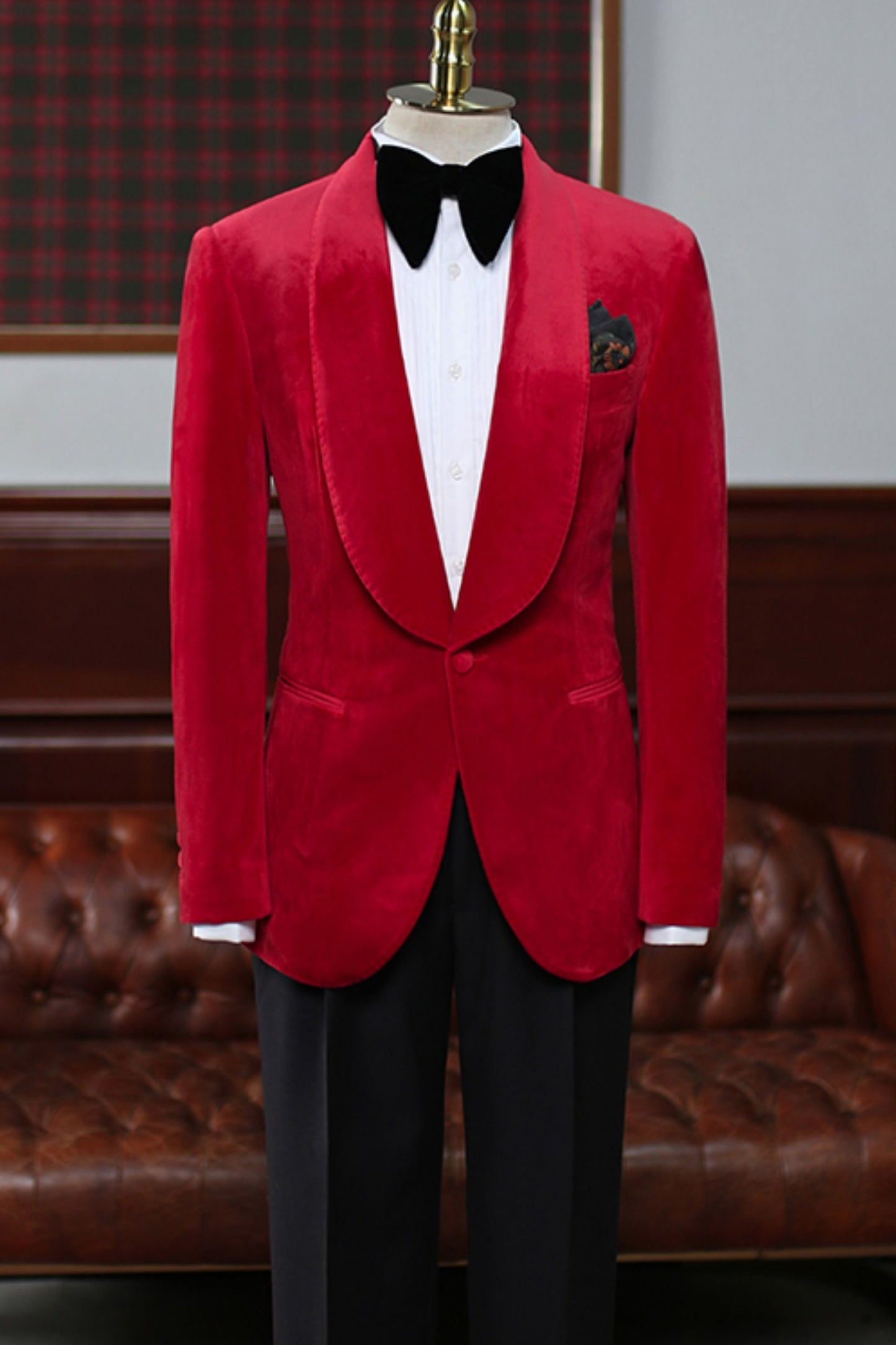 Hot Red Velvet Shawl Lapel One Button Prom Suit