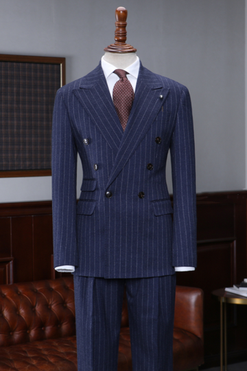 Navy Blue Double Breasted Striped Big and Tall Suit