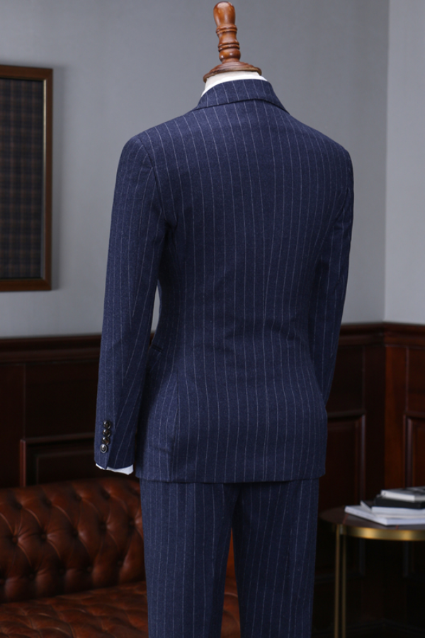 Navy Blue Double Breasted Striped Big and Tall Suit