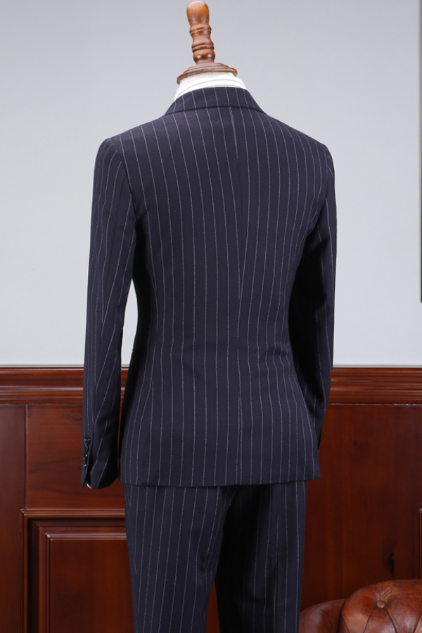 Dark Navy Double Breasted Striped Big and Tall Suit