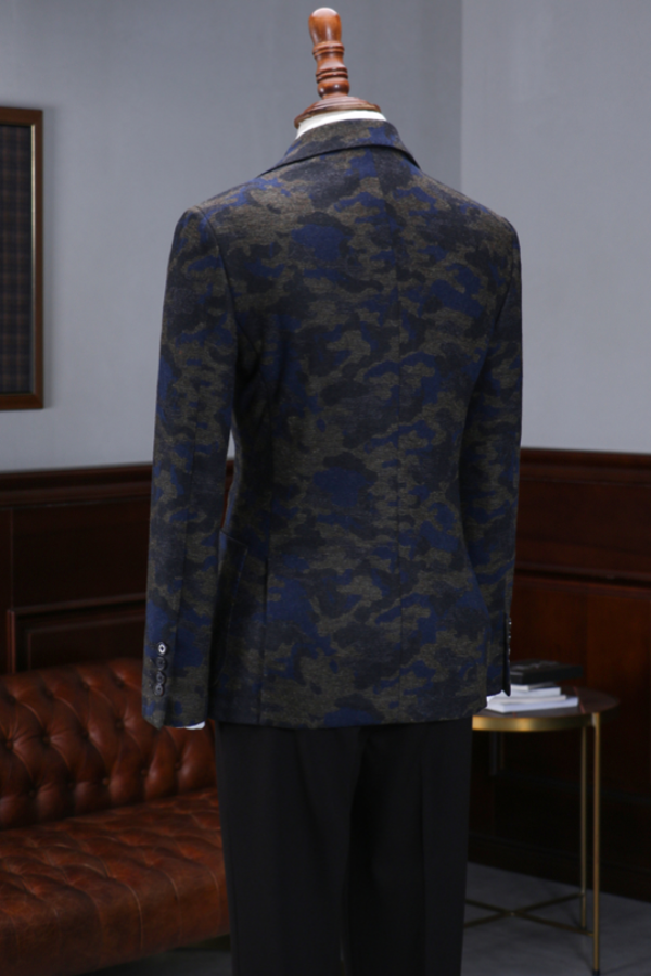 Camouflage Slim Fit Peaked Lapel Retro Double Breasted Men suit