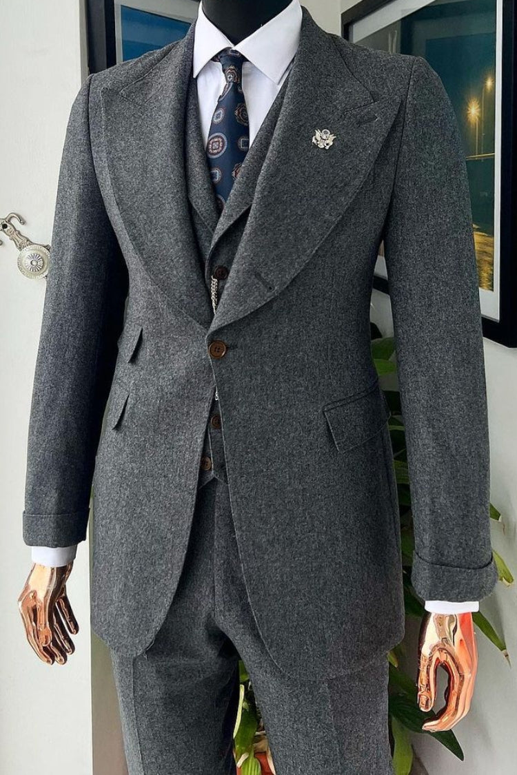 Heavy-Duty 3 Piece Dark Gray Frosted Men's Formal Business Suit