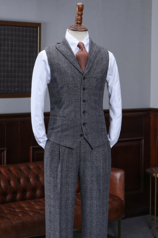 Modern Gray Plaid 3 Pieces Best Fitted Formal Suits