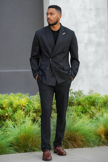 Chic Black Double Breasted Close Fitting Prom Men Suit