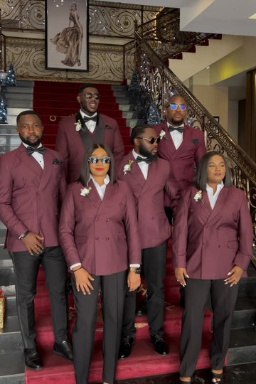 Cool Burgundy Double Breasted Best Fitted Groomsmen Suit