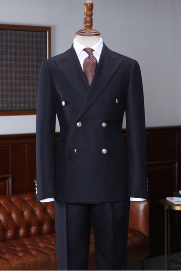 Navy Blue Double Breasted Slim Fit Fashion Men Suit