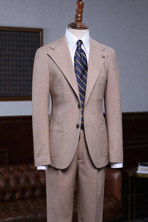 Italian 3 Piece Khaki Men's Business Suit with Patch Pockets
