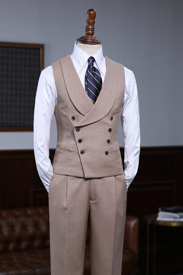 Italian 3 Piece Khaki Men's Business Suit with Patch Pockets