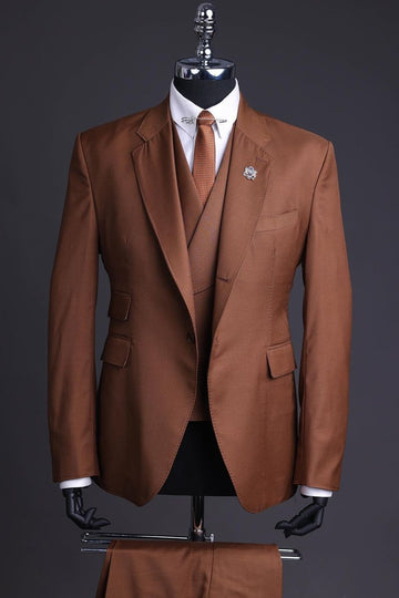 Popular Dust Orange Thin Notched Lapel 3 Piece Men's Business Suit