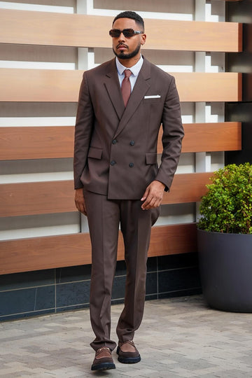 Stylish Brown Double Breasted Close Fitting Prom Men Suit