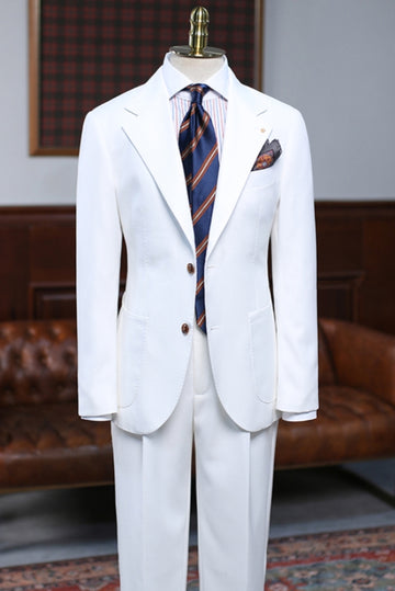 Pure White Two Buttons Men's Formal Suit with Patch Pockets