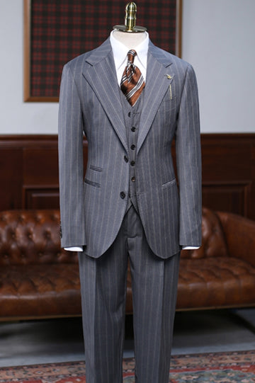 Fashion 3 Piece Dark Gray Pinstripe Men's Business Suit