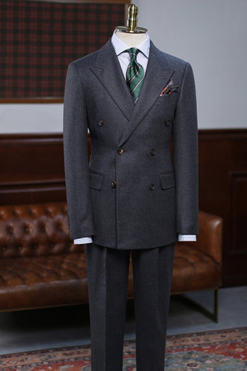 Winter Dark Gray Brushed Double Breasted Business Men's Suit