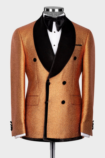 Orange Sequins Double Breasted Prom Men Suits