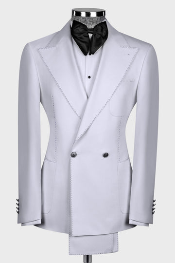 White Modern Double Breasted Peaked Lapel Prom Suits