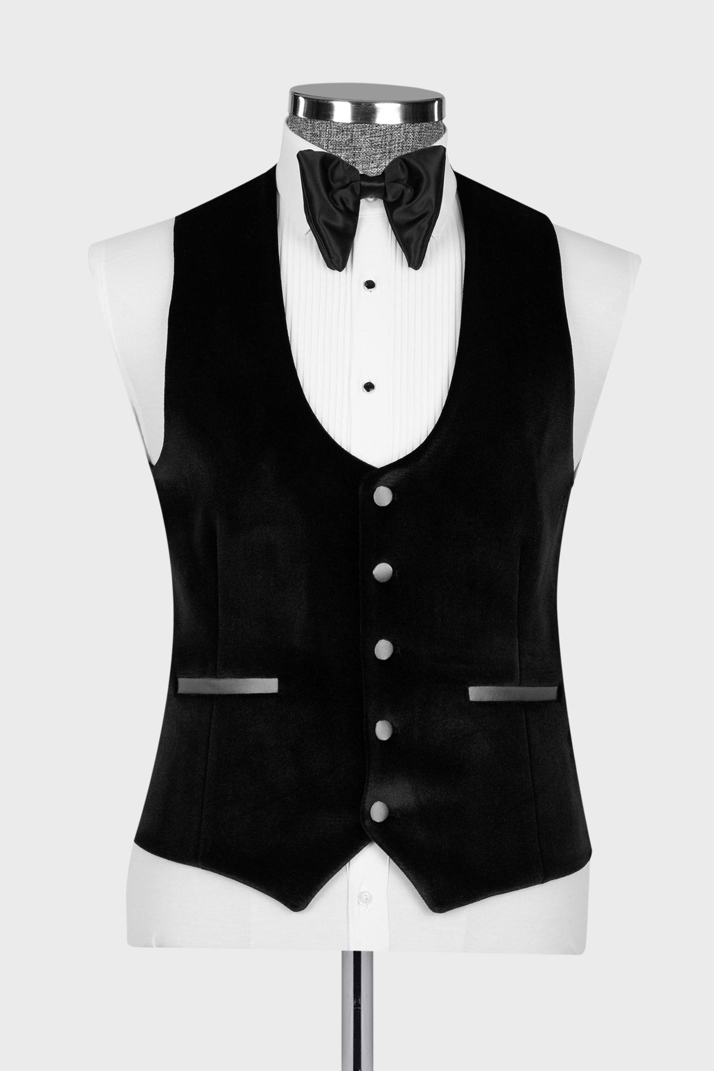 Black Velvet 3 Pieces Bespoke Wedding Groom Suits with Silver Lapel
