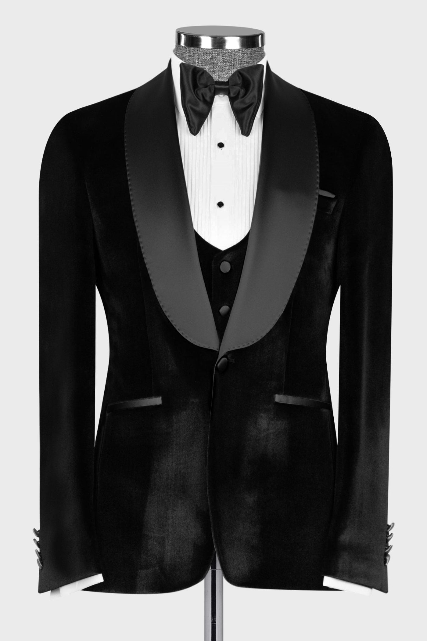 Black Velvet 3 Pieces Bespoke Wedding Groom Suits