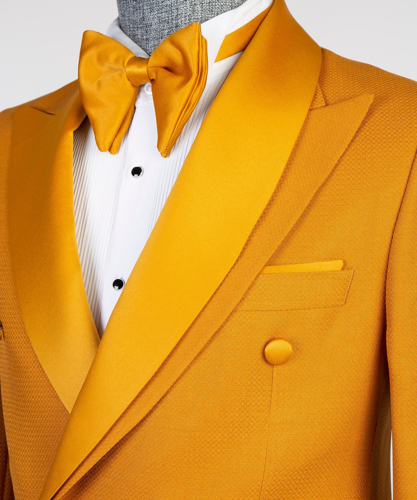 Gold Yellow Double Breasted Slim Fit Prom Suit with Special Collar