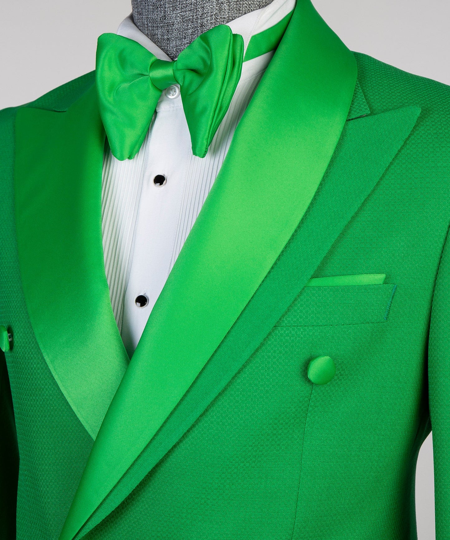 Hot Green Double Breasted Slim Fit Prom Suit with Special Collar