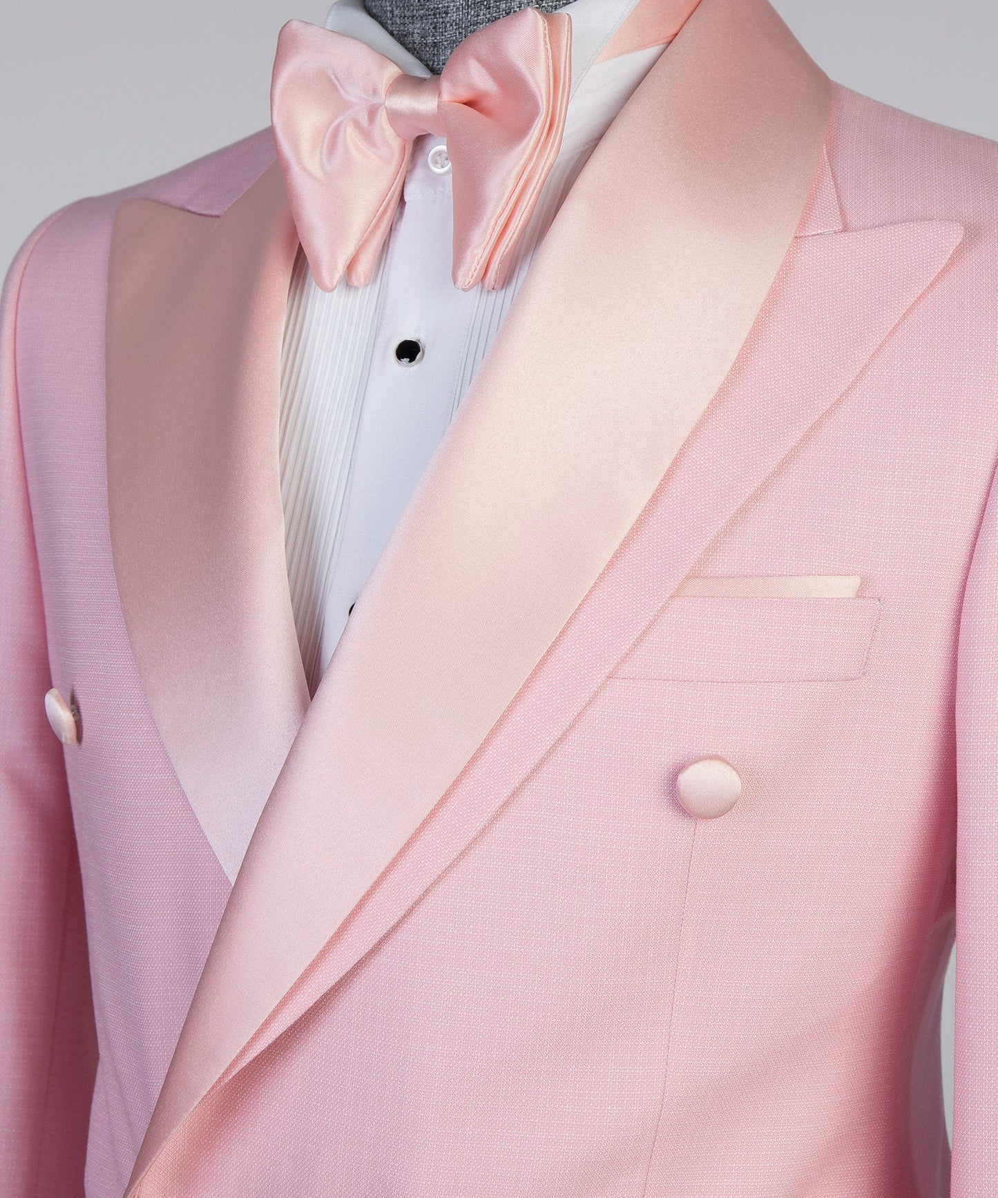 Pink Double Breasted Slim Fit Prom Suit with Special Collar