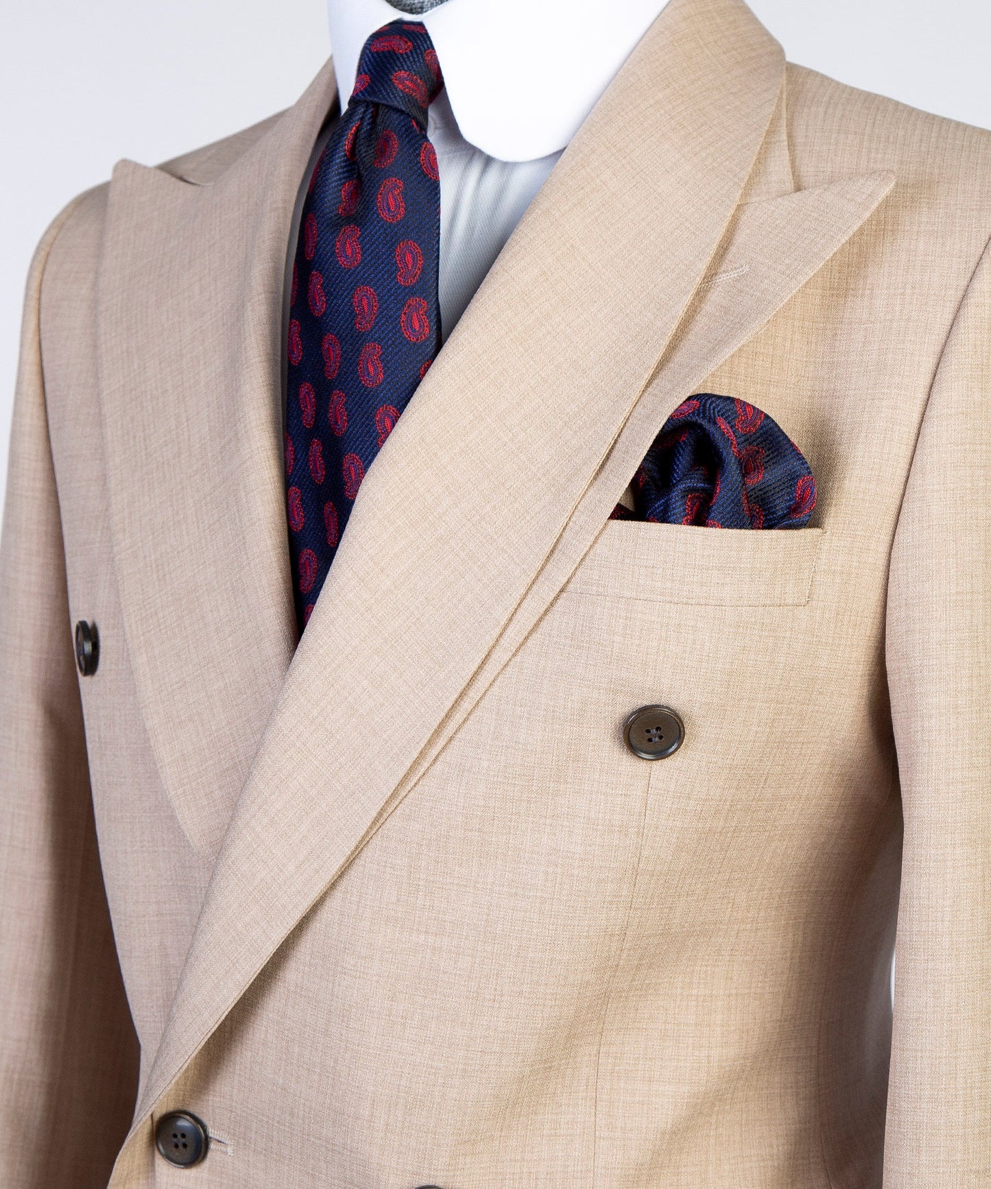Khaki Double Breasted Slim Fit Prom Suit with Special Collar