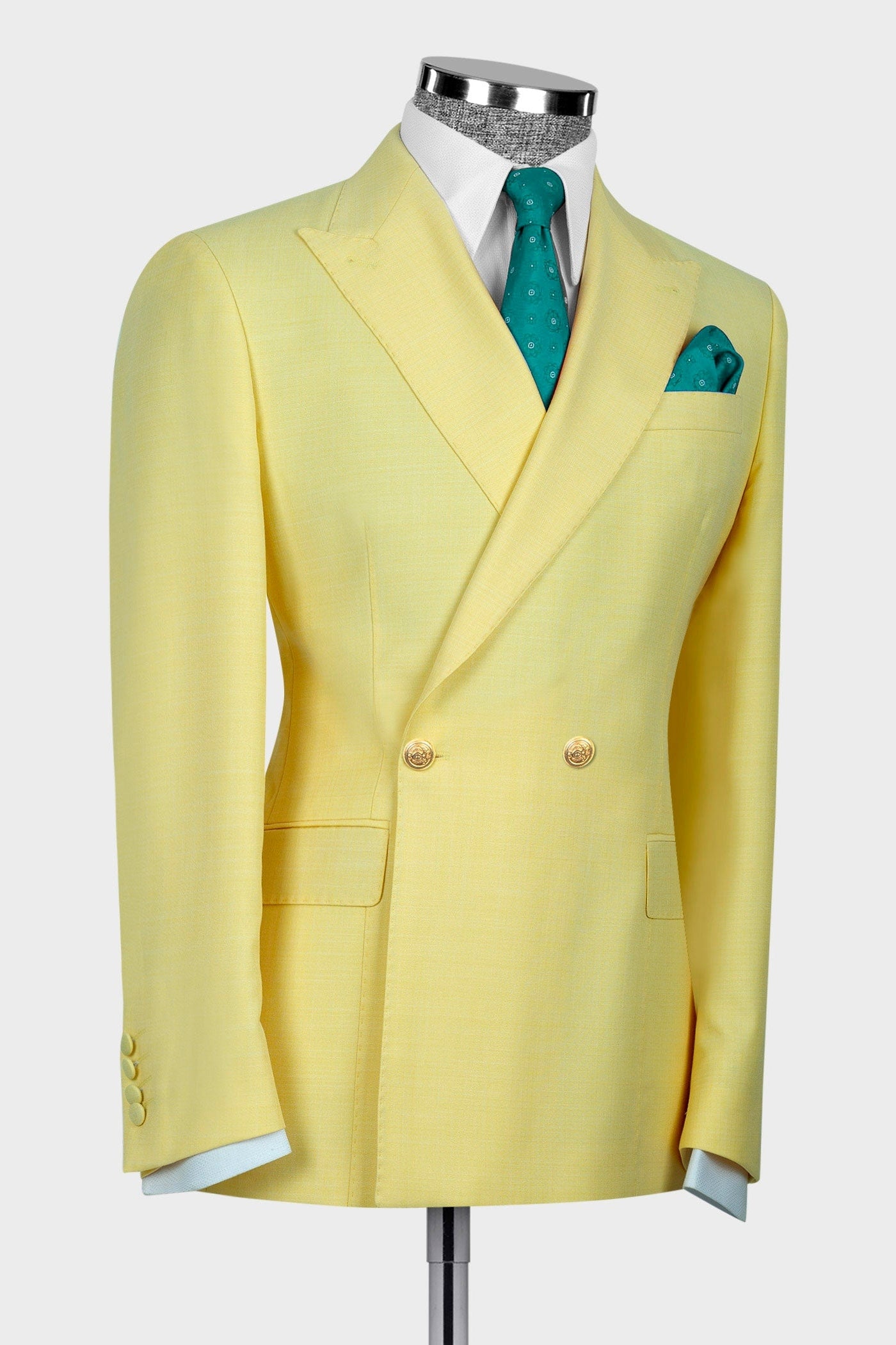 Yellow Double Breasted Prom Men Suits with Gold Button