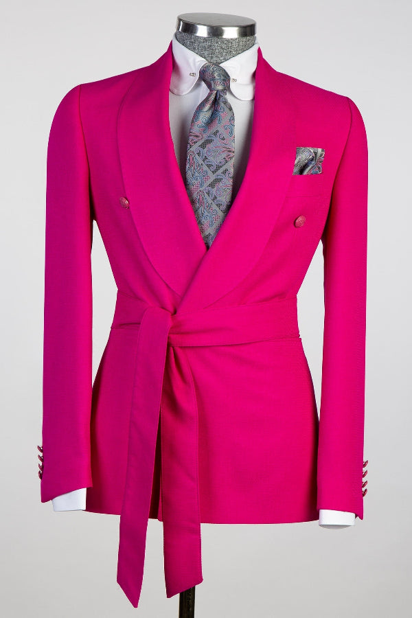 Hot Fuchsia Shawl Lapel Double Breasted Prom Suits for Boy