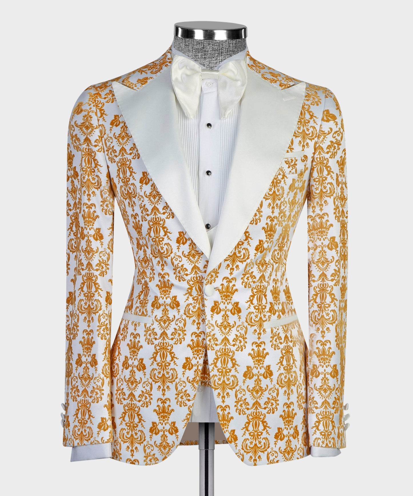 White and Gold Jacquard 3 Piece Prom Men Suits